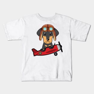 Cute dachshund is in a vintage plane Kids T-Shirt